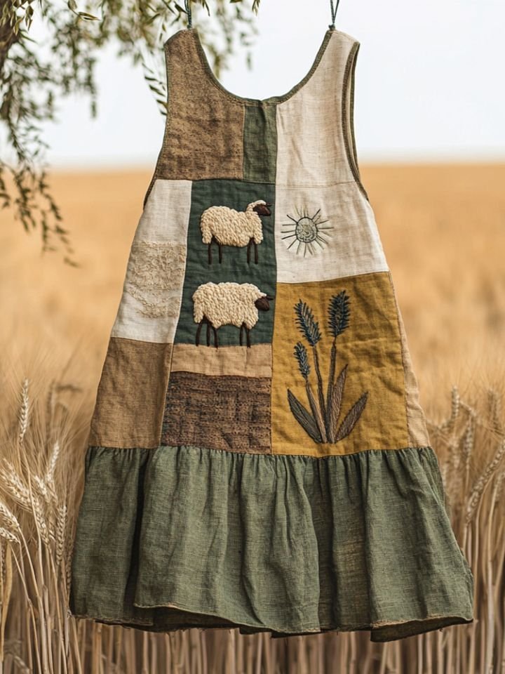 Patchwork Embroidered Linen Dress