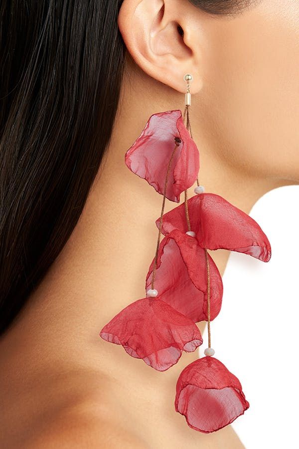 Fabric Petal Cascade Earrings Pink