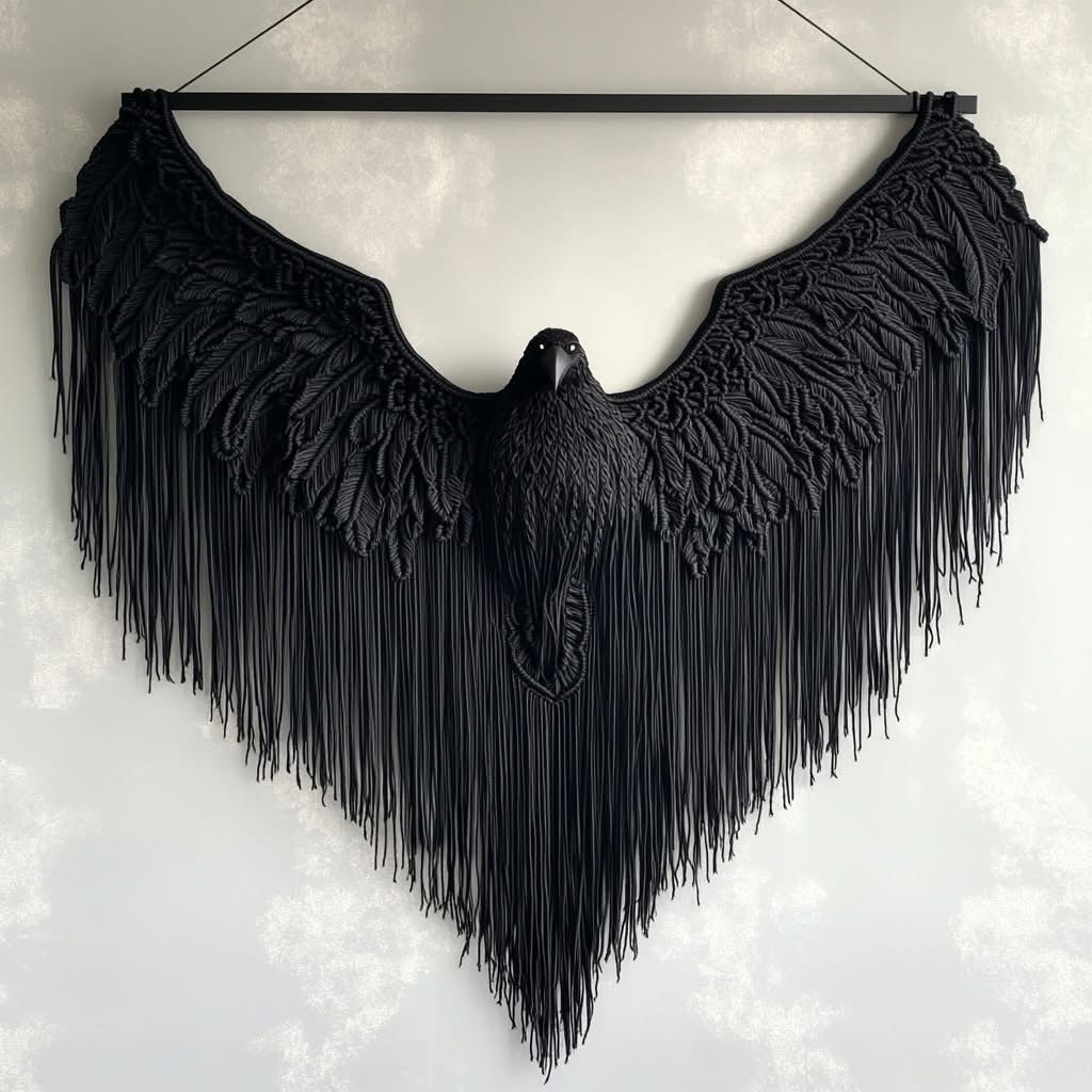 Black Macrame Raven Wall Hanging