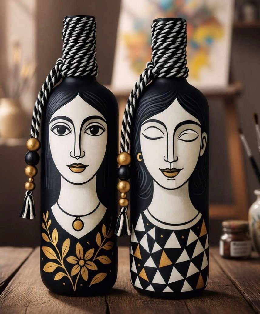 Monochrome Face Art Bottle Decor