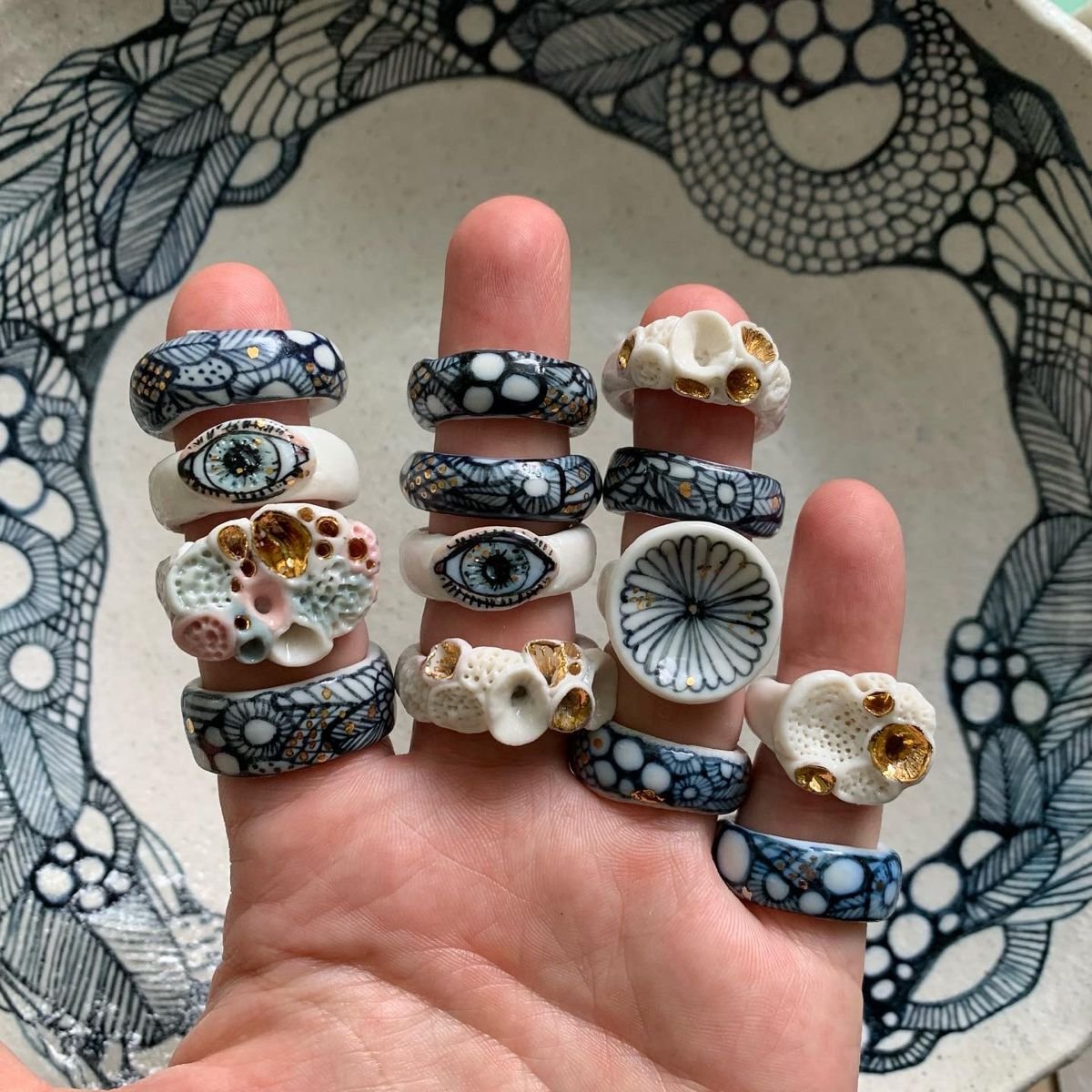 Hand Painted Ceramic Ring Collection